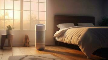 air purifier in bedroom providing a peaceful nigh photo