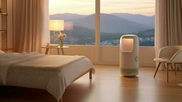 air purifier in bedroom providing a peaceful nigh photo