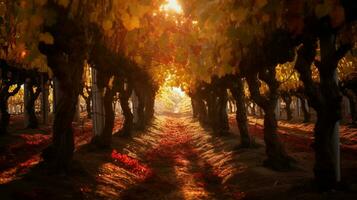 autumn sun shining through the vines illuminating photo