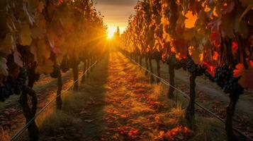 autumn sun shining through the vines illuminating photo