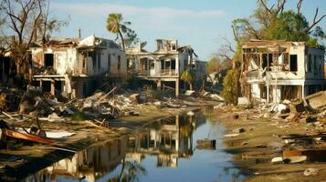 horrible devastación después huracán en casas y pags foto