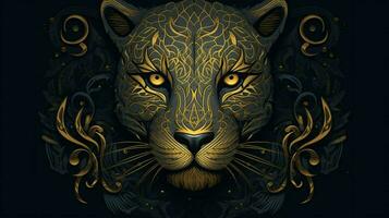 black cheetah tiger in golden pattern photo