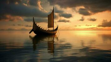 calm sea with viking ship sailing on the horizon photo