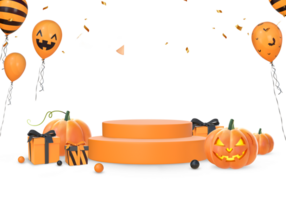 3D Rendering Halloween Podium Stage For Product Placement With Pumpkins, Gifts And Balloons png