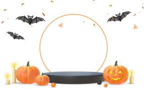 3D Rendering Halloween Podium Stage For Product Placement With Pumpkins, Candles And Bats png