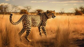 cheetah stalking at field photo