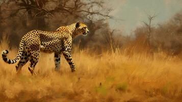 cheetah stalking at field photo