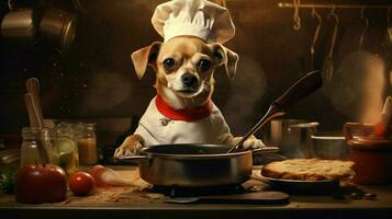 chef dog cooking food photo