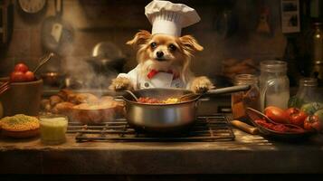 chef dog cooking food photo