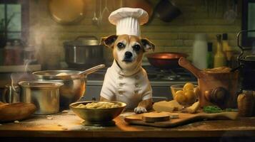 chef dog cooking food photo