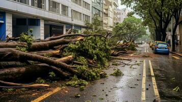 Consecuencias de huracán en formar de caído arboles foto