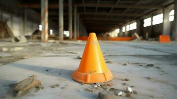 cono en el piso en el medio de construcción foto