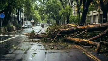 consequences of hurricane in form of fallen trees photo