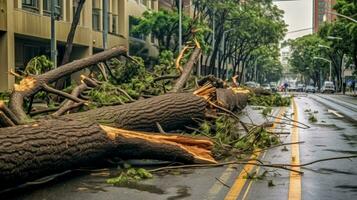 consequences of hurricane in form of fallen trees photo