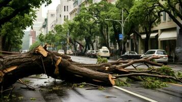 consequences of hurricane in form of fallen trees photo