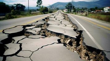 cracks road after earthquake damage photo