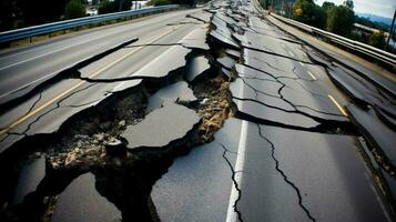 cracks road after earthquake damage photo