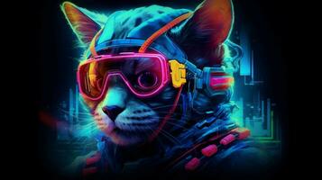 cyberpunk cat neon photo