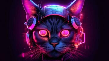 cyberpunk cat neon photo