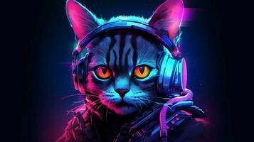 cyberpunk cat neon photo