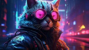 cyberpunk cat neon photo