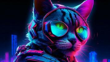 cyberpunk cat neon photo