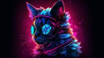 cyberpunk cat neon photo