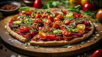 delicious vegan pizza with fresh veggies herb photo