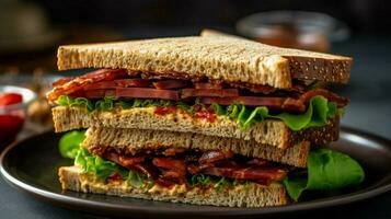 delicioso vegano emparedado con un crujiente textura foto