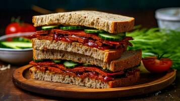 delicious vegan sandwich with a crunchy texture photo