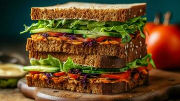 delicious vegan sandwich with a crunchy texture photo