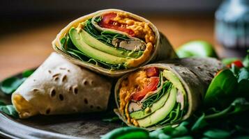 delicious veggie wrap with hummus and avocado photo