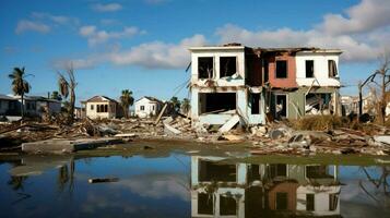 destrucción y ruina de devastado casas en tierra foto