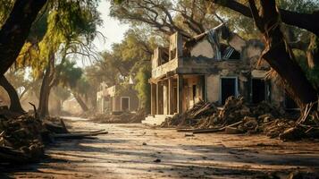 destruction caused by hurricane in country photo