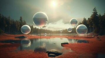 dreamlike scene of a surreal landscape with float photo