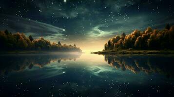 dreamlike scene of a tranquil lake with reflection photo