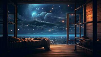 dreamlike scene with a view of the night sky star photo