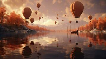 dreamlike scene with flying objects floating photo