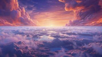 dreamlike setting with floating clouds and purple photo