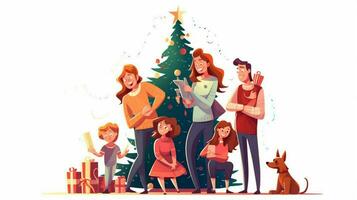 familia decoración Navidad árbol ilustración ai foto