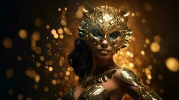 fantasía diosa en Tigre leopardo dorado máscara foto