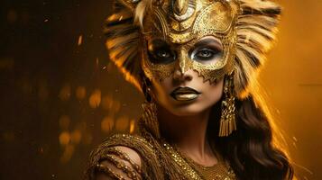 fantasy goddess in tiger cheetah golden mask photo