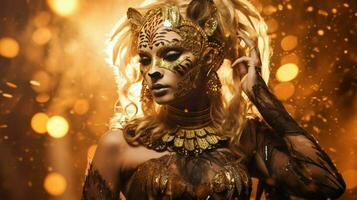 fantasy goddess in tiger cheetah golden mask photo