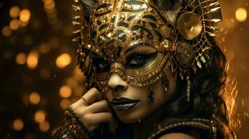 fantasy goddess in tiger cheetah golden mask photo