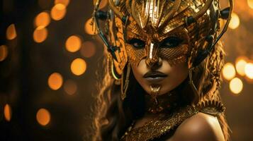 fantasy goddess in tiger cheetah golden mask photo