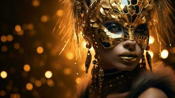 fantasy goddess in tiger cheetah golden mask photo