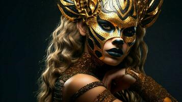 fantasy goddess in tiger cheetah golden mask photo