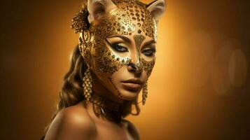 fantasy goddess in tiger cheetah golden mask photo