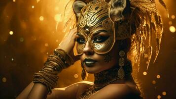 fantasy goddess in tiger cheetah golden mask photo