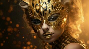 fantasy goddess in tiger cheetah golden mask photo